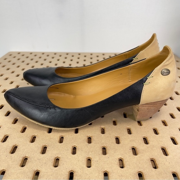 Terra Plana Women’s Leather Babydoll Stitched Stacked Heel Tan/ Black 40 US 9.5 - Picture 4 of 11